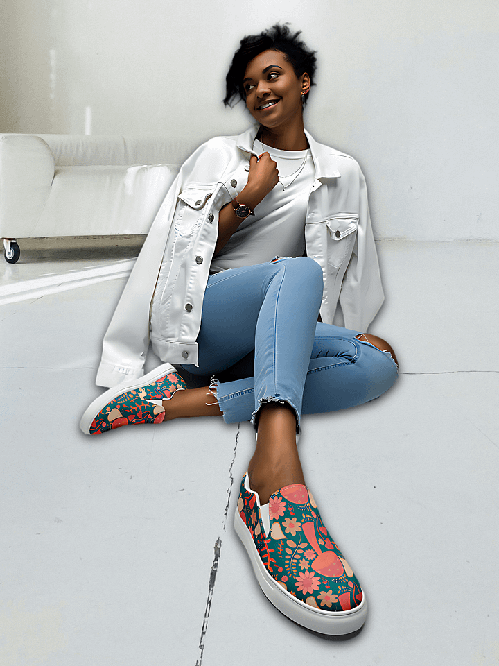 Whimsical Botanical Mushroom Bliss Slip-Ons product image (2)