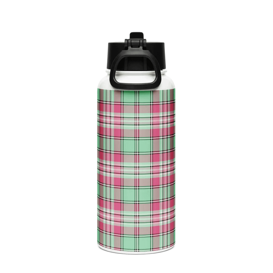 Mint Green and Pink Plaid Water Bottle product image (3)