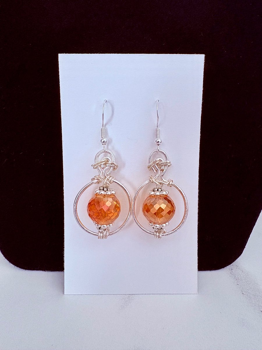 MFD-00231 | Autumn Glow Earrings | Faceted Citrine-Hued Beads | Hammered Silver-Plated Wire & Sterling Silver Hooks | Handmade Jewelry by Monique Faella Designs™ product image (3)