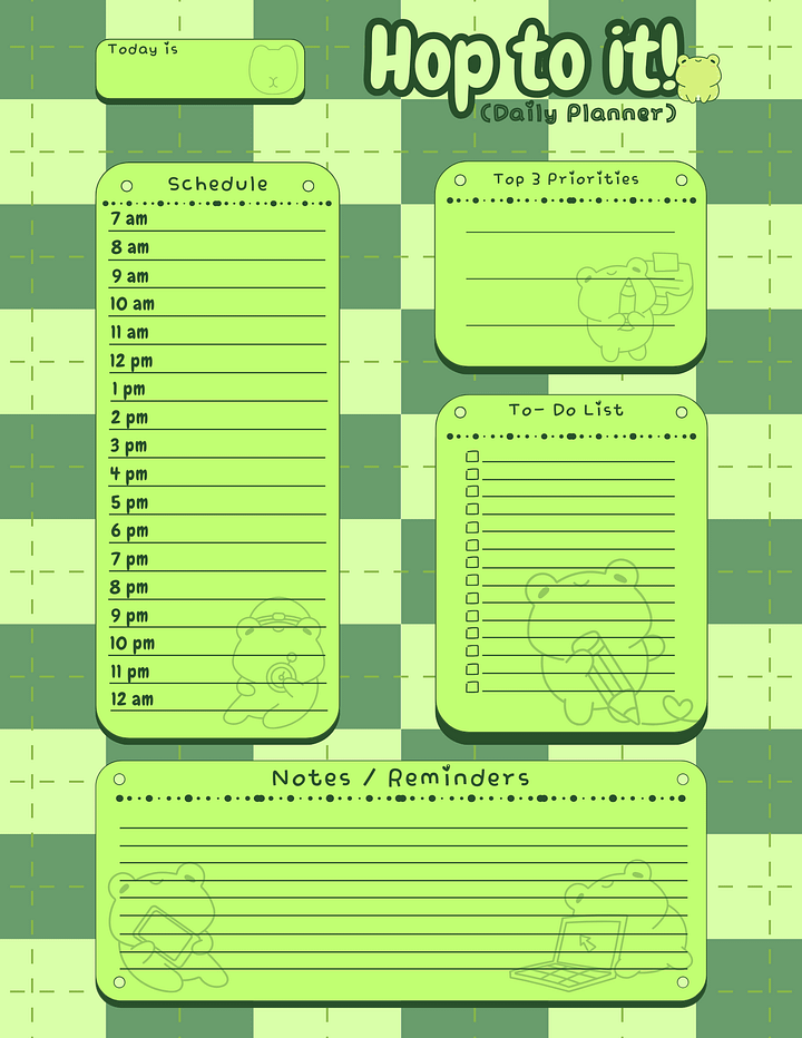 April's Planner Design - Frog Daily, Weekly, and Monthly Planner Sheets (Letter Size) product image (1)