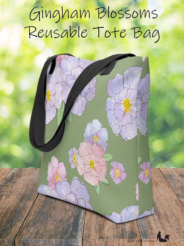 Gingham Blossoms - Large Lavender Flowers on Green product image (1)