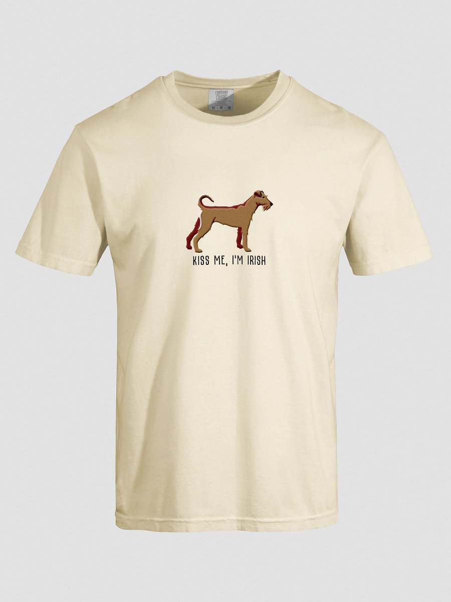 Kiss Me, I'm Irish T-Shirt(Embroidered) of an Irish Terrier(Tan) product image (57)