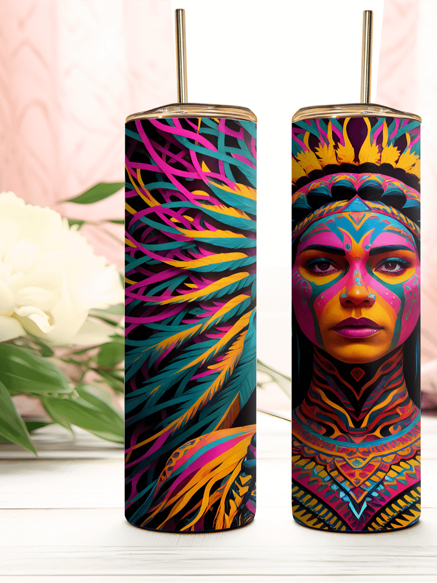 Vibrant Warrior Spirit, Yellow, Red, Blue, Pink Stainless Steel Tumbler product image (1)
