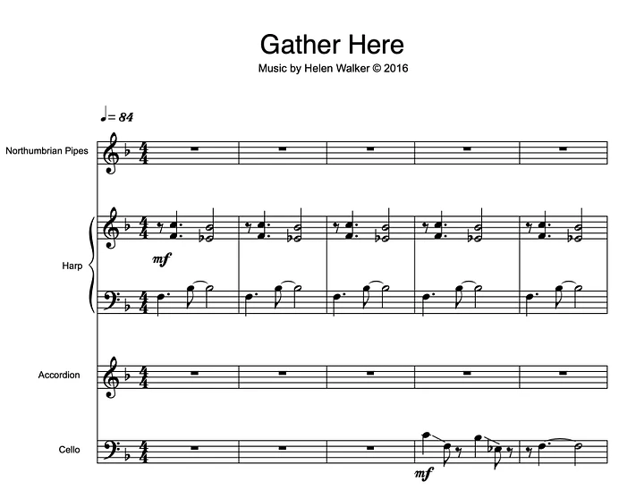 Gather Here (Northumbrian Pipes, Scottish Lever Harp, Accordion & Cello - Score & Parts) product image (1)