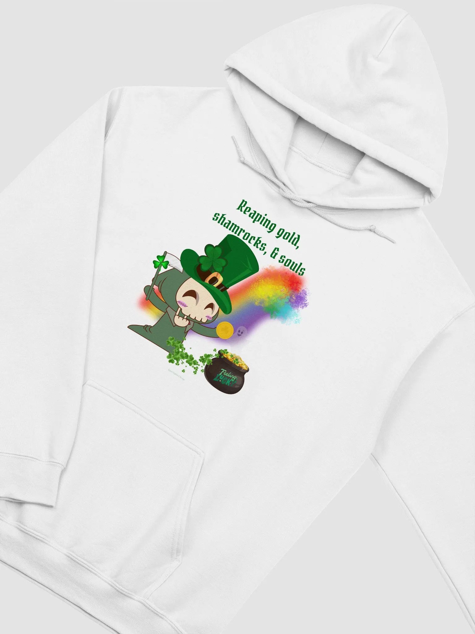 Reaping Gold, Shamrocks, and Souls St. Patrick's Day White Hoodie product image (2)