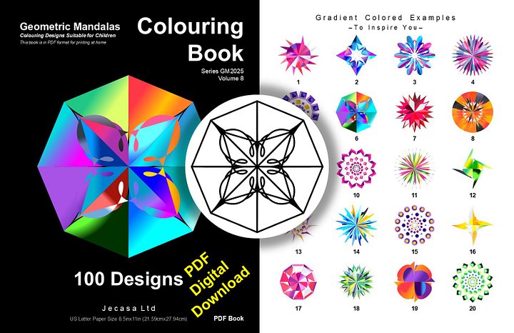 100 Geometric Mandala Coloring Pages | PDF | Digital File | Series GM2025 Vol. 8 product image (1)