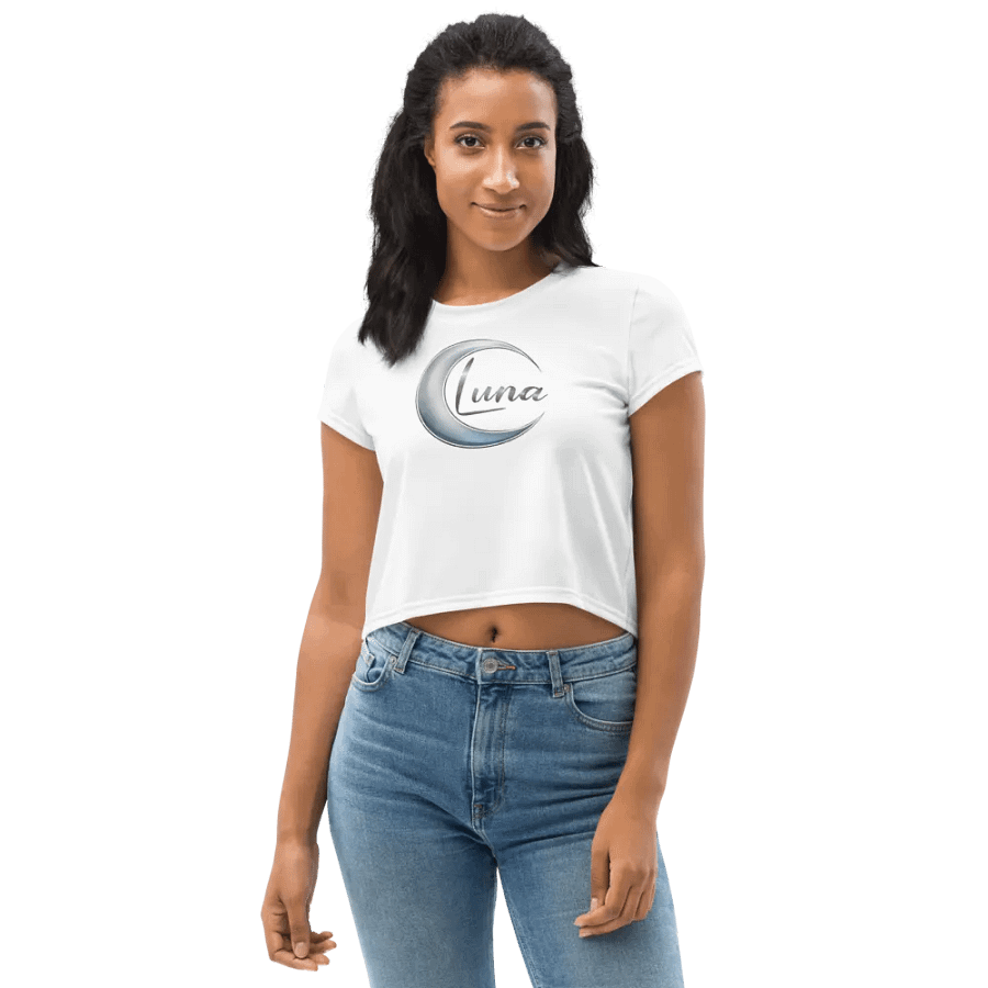 Luna Women's Crop Top - Stylish White Crescent Moon Design product image (6)