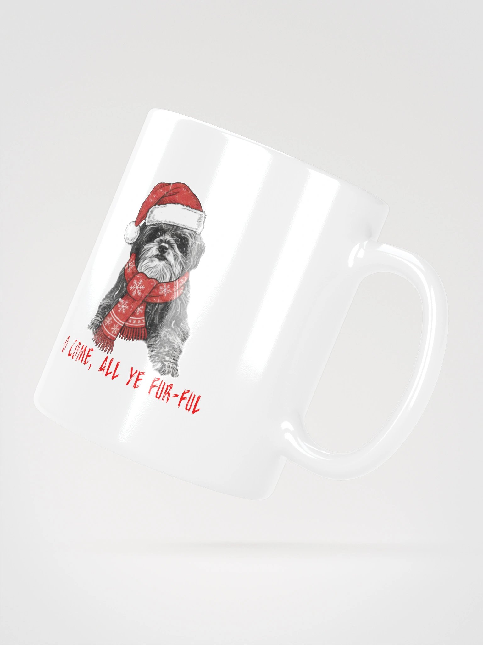 White Glossy Mug with Oh Come, All Ye Fur-ful product image (3)