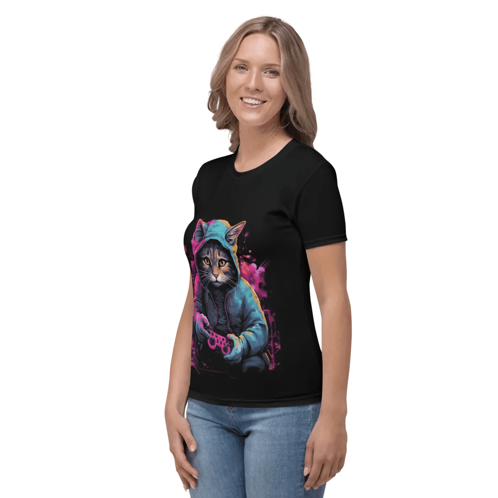 Neon Gamer Cat Women's Tee product image (5)
