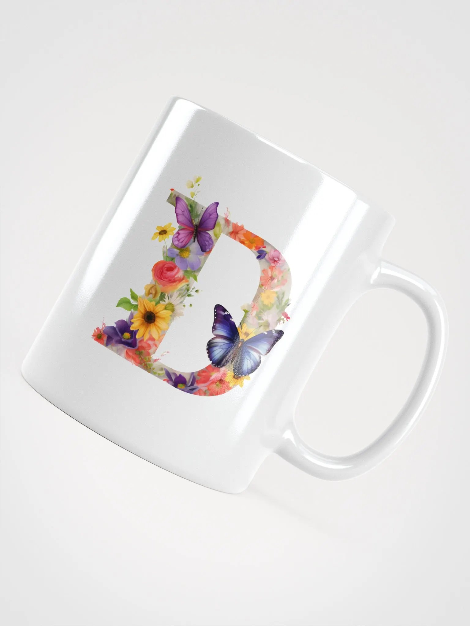Letter D Monogram Floral Fantasy White Glossy Mug product image (11)