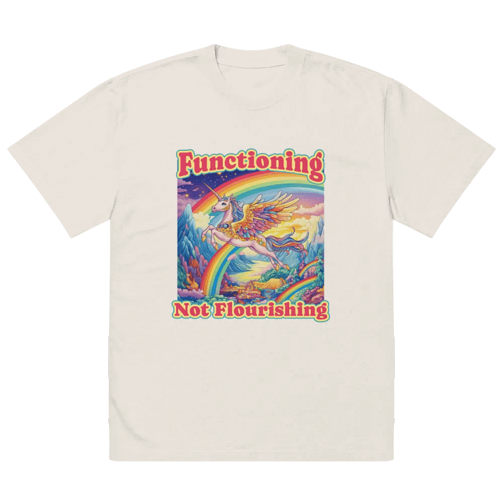 Functioning Not Flourishing Oversized Faded T-Shirt – Unicorn & Rainbow Edition product image (2)