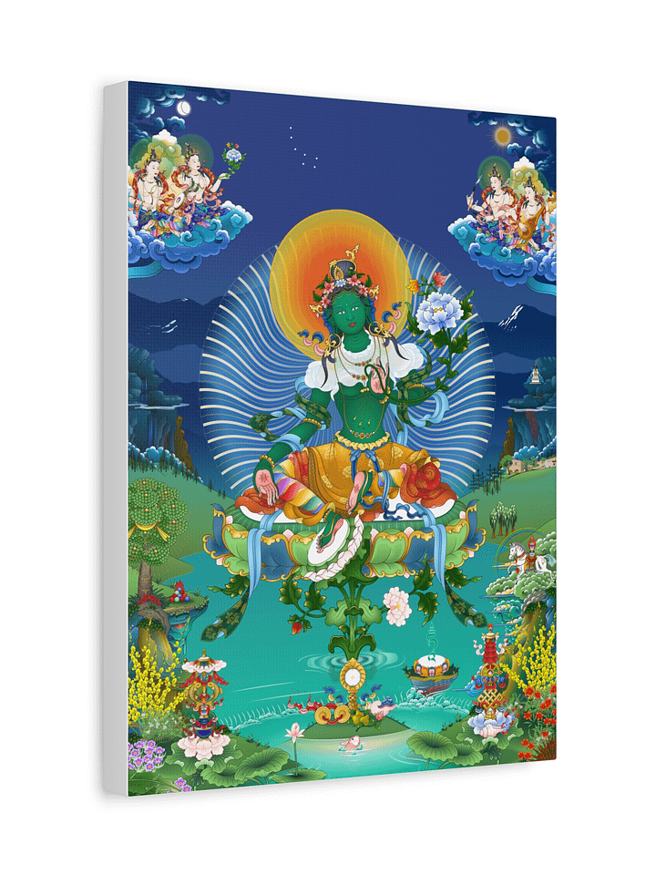 Green Tara in Tushita thangka canvas print product image (2)