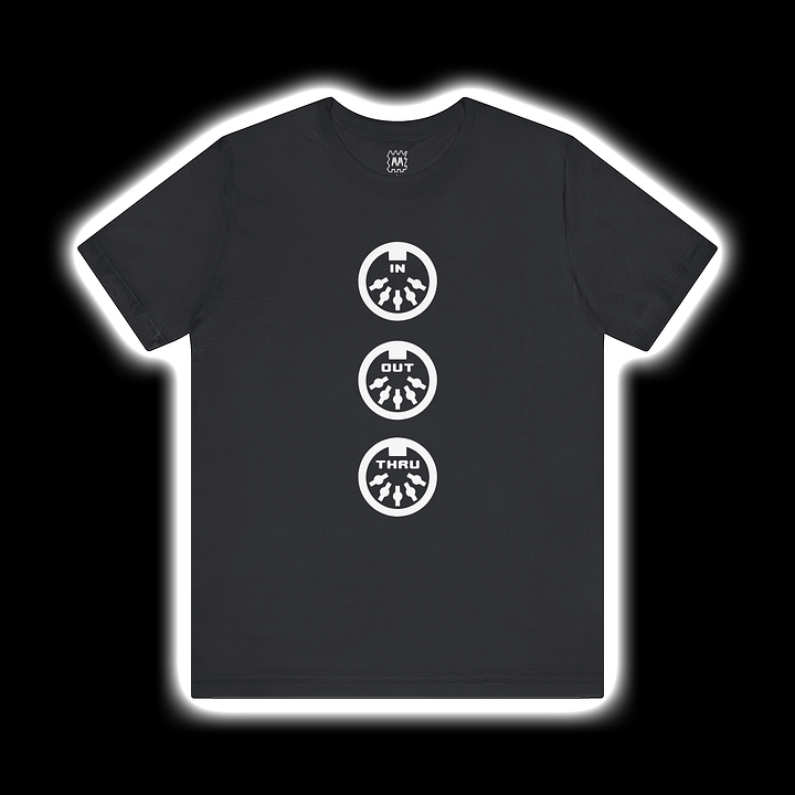 MIDI In Out Thru - Musical Instrument Digital Interface Synthesizer T-Shirt (WHITE PRINT) product image (1)
