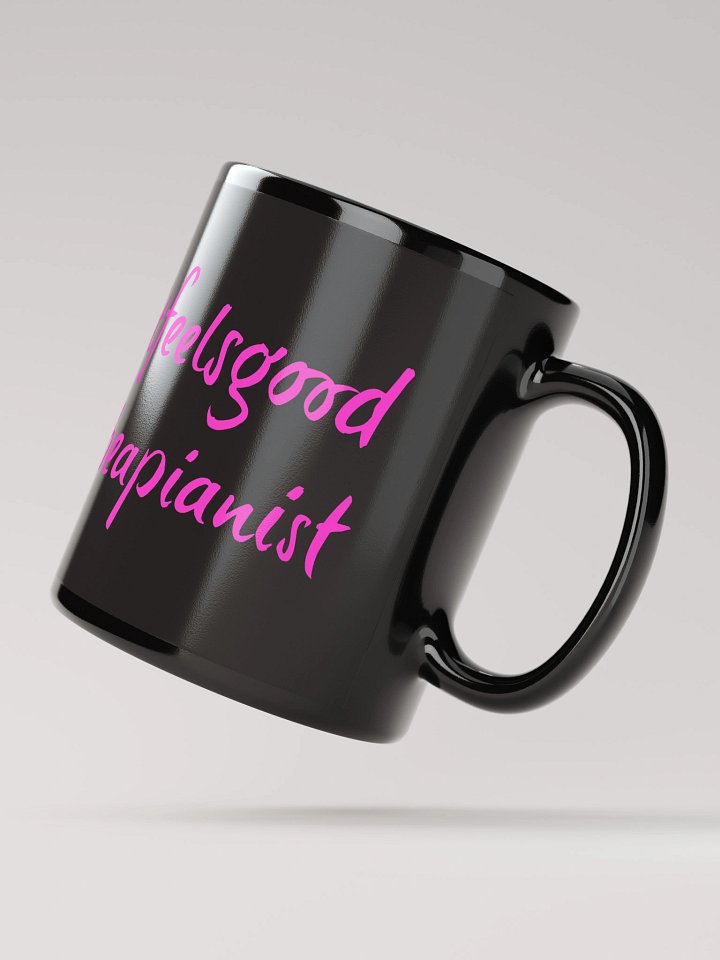"It Feels Good to Be a Pianist" Black Glossy Mug with Neon Pink Script product image (3)