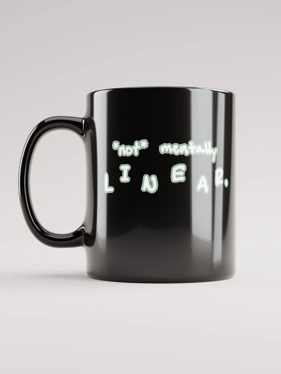 *not* mentally linear (lined design, #96B697) glossy black mug product image (1)
