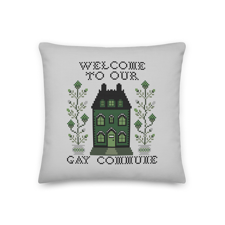 Welcome to Our Gay Commune Throw Pillow - Aromantic Flag product image (1)