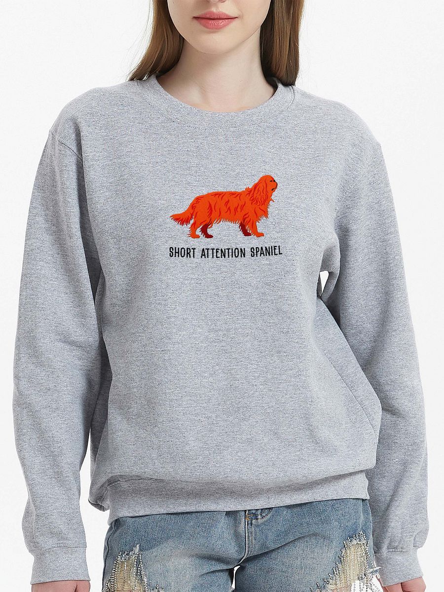 Short Attention Spaniel Sweatshirt (Embroidered) of a King Charles Spaniel(Ruby) product image (2)