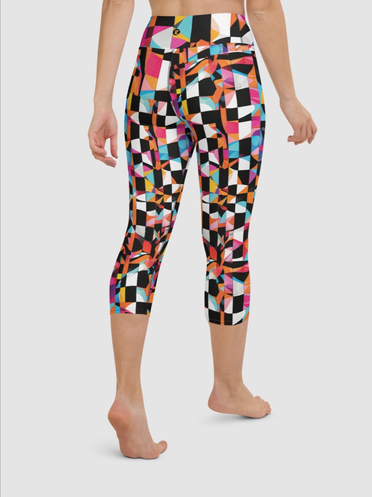 Printed Capri Leggings "Colorful Modern Abstract Checkered Art" product image (4)