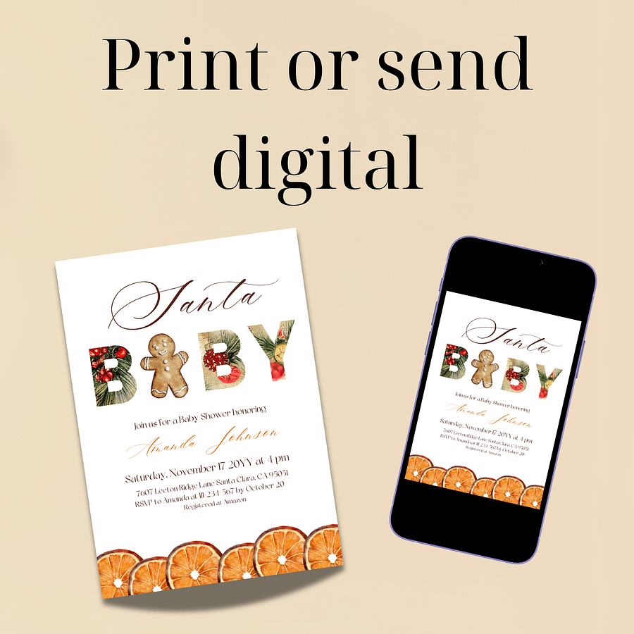 Santa Baby Shower Invitation for Christmas Themed Party, Digital Download Winter Gender Neutral Invite Canva Template product image (9)