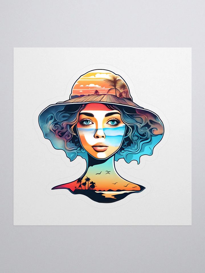 Girl with Sunhat and Sunset Beach Scene Sticker product image (1)