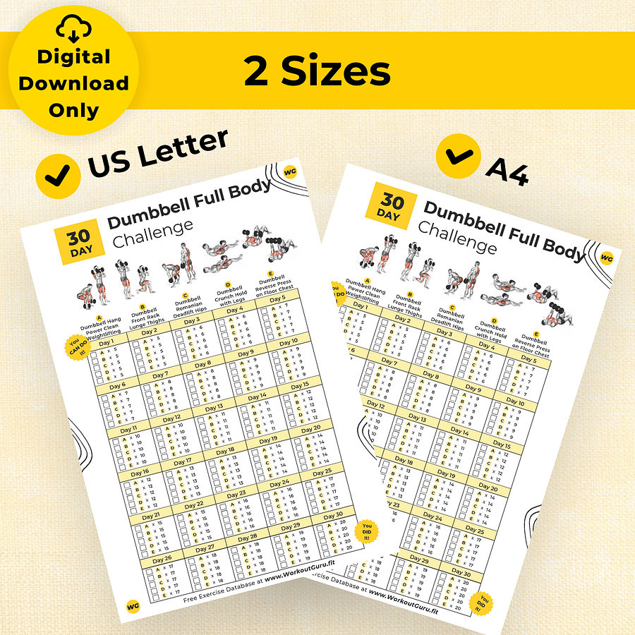 30 Day Dumbbell Full Body Challenge - Printable Workout Tracker product image (6)