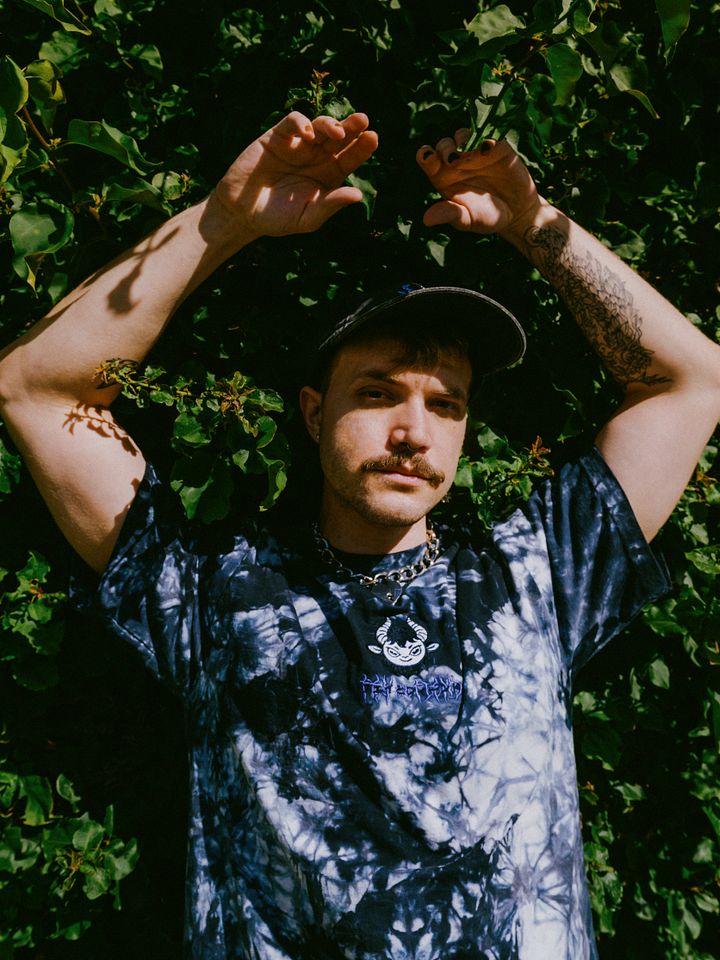Oversized Dark Tie-Dye Embroidered Logo + Text Shirt product image (1)