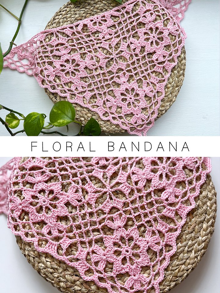 Crochet Pattern: Lacy Bandana with Flower Squares V2 product image (1)