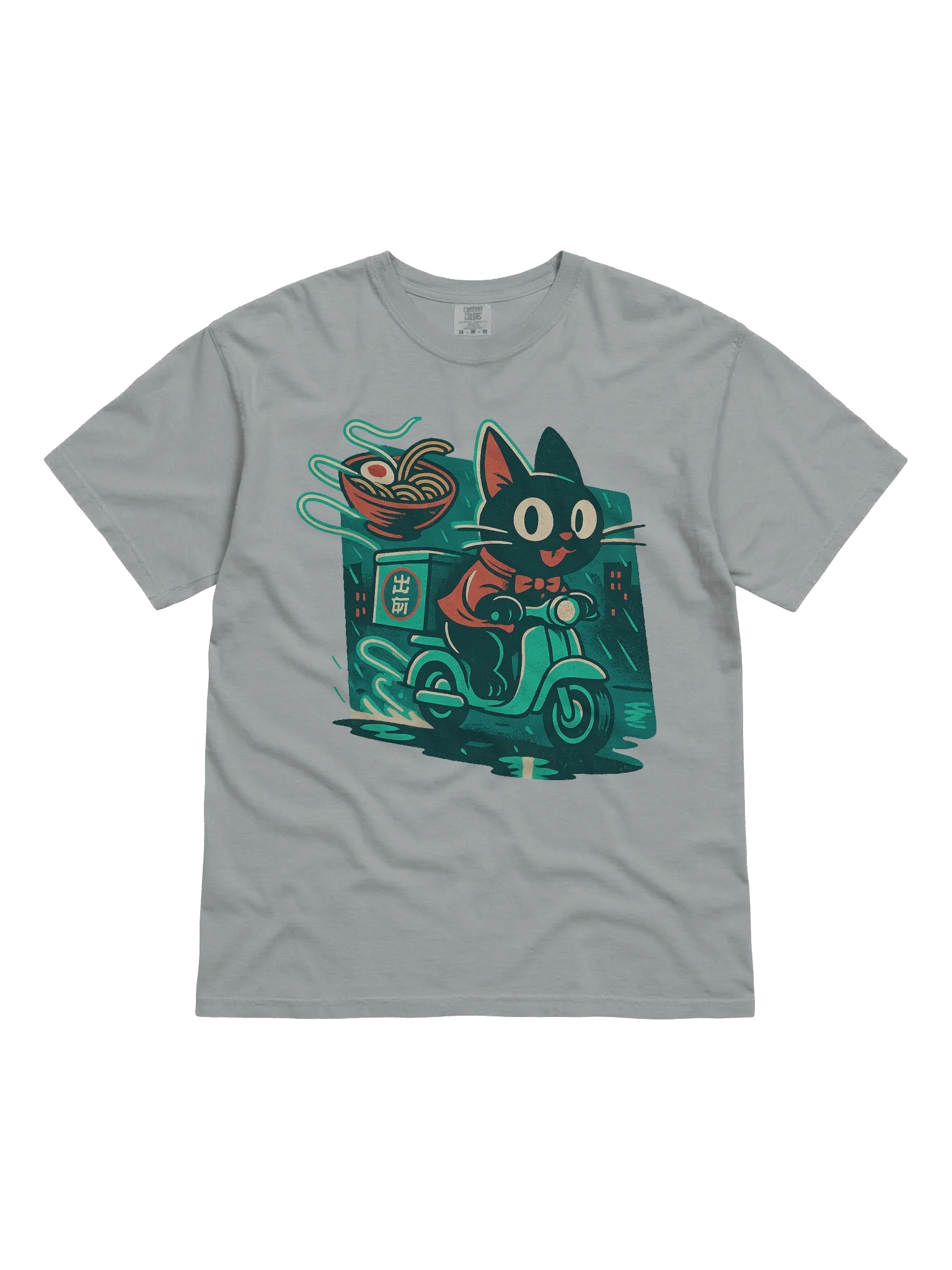 Black Cat Biker Delivery Ramen Neon Concept Japanese Graphic Art T-Shirt product image (4)