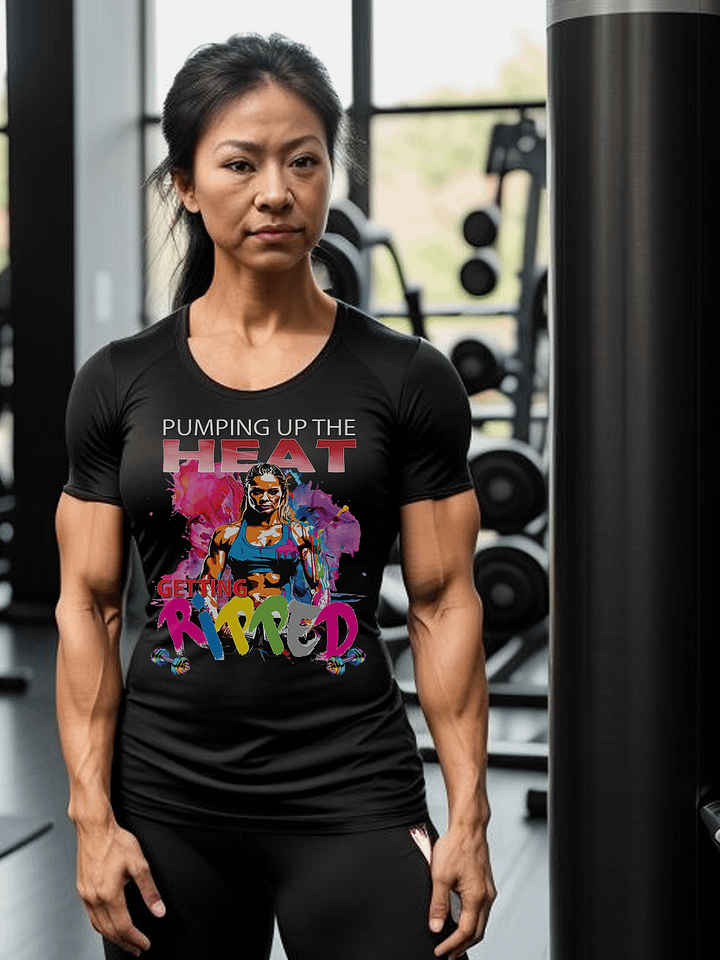 Pumping Up The Heat Getting Ripped Female Woman Bodybuilder Fitness Gym T-Shirt product image (2)
