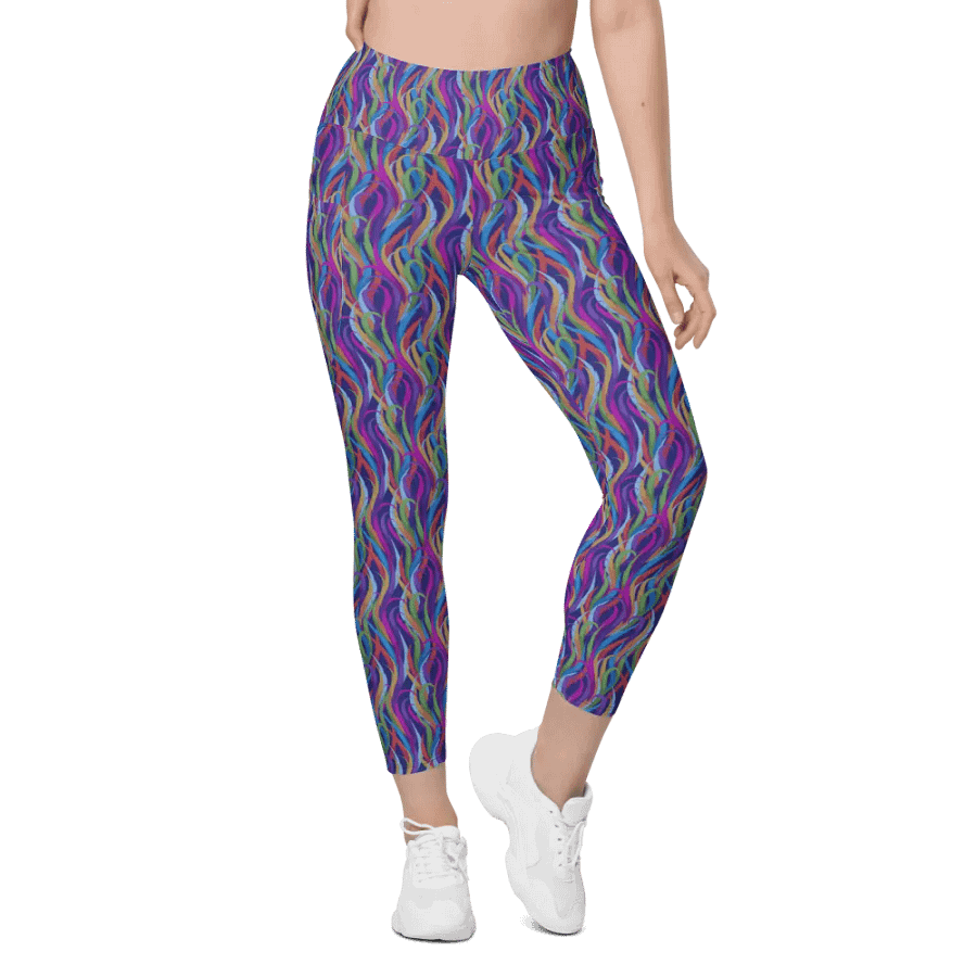 leggings with pockets in modern design with blues, pink and turquoise colors up to 6Xl size product image (5)