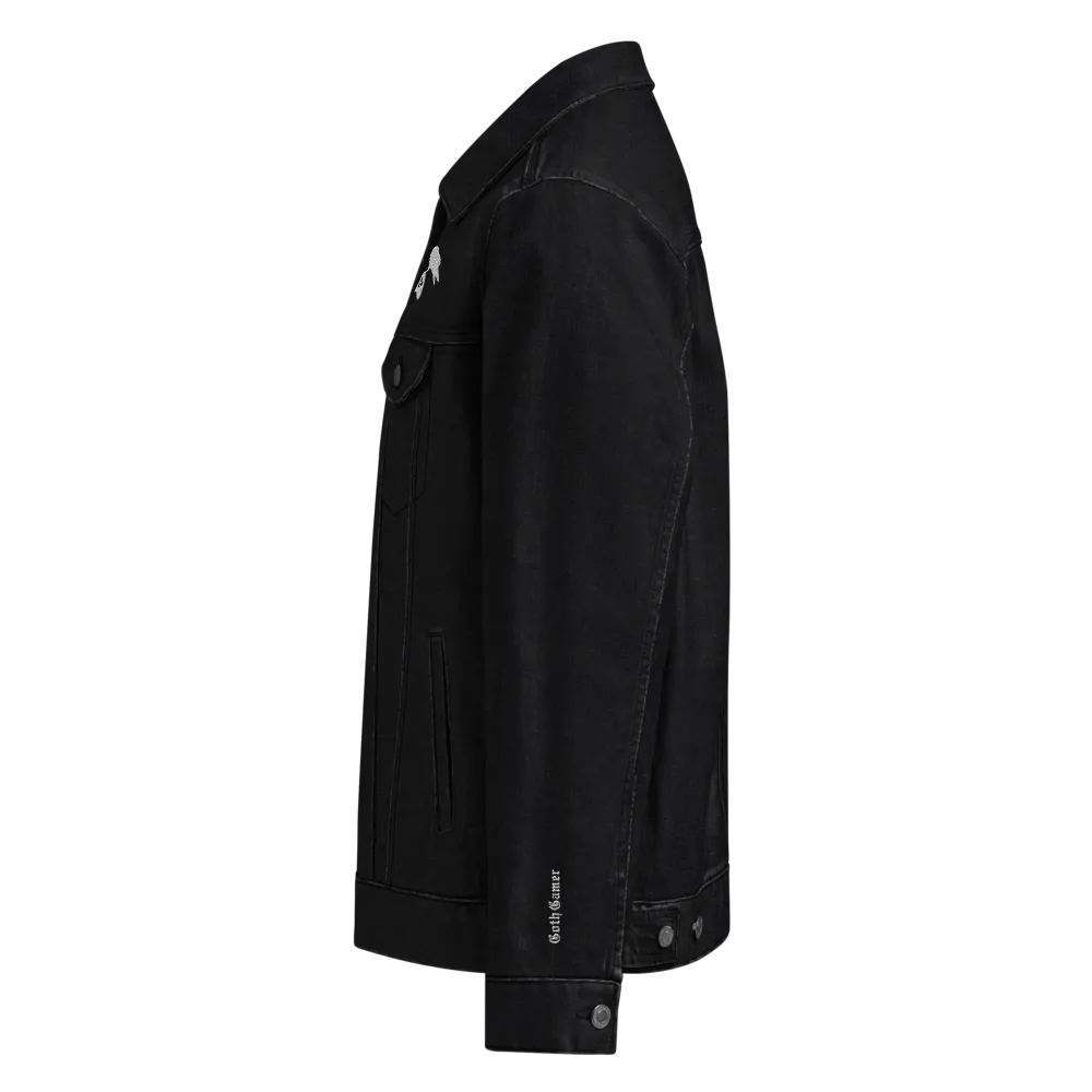 Goth Gamer Black Denim Jacket with Crow & Controller Embroidery product image (5)