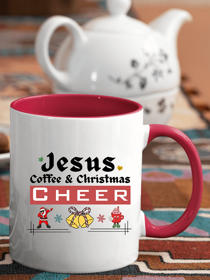 Jesus, Coffee, & Christmas Cheer! Two-Tone Mug | Christian Christmas Mug with Red Accent | Holiday Gift for Believers & Moms product image (2)