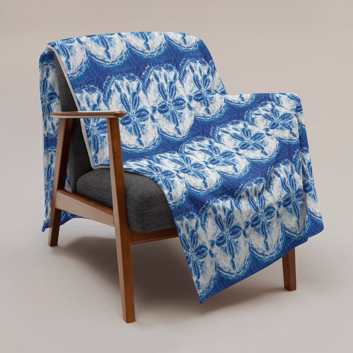 Sand Dollar Tie-Dye Throw Blanket | Coastal Blue & White Cozy Blanket | by Monique Faella Designs™ product image (1)