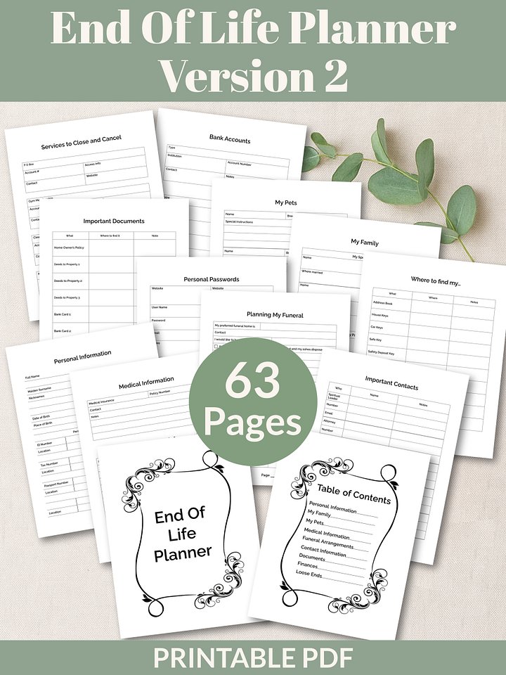 Printable End Of Life Planner - Version 2 product image (1)