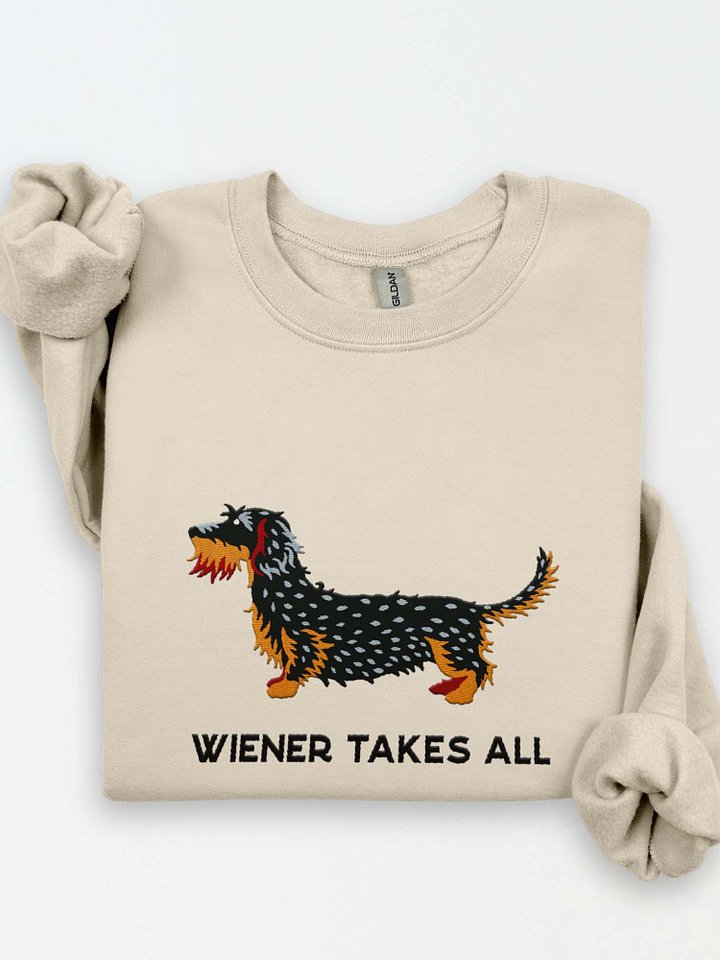 Wiener Takes All Sweatshirt (Embroidered) of a Wirehaired Dachshund(Salt & Pepper) product image (1)