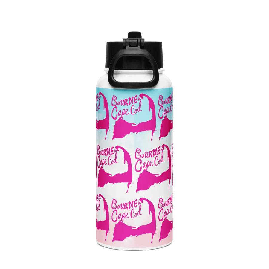 BOURNE to Cape Cod™ | Pink Repeat Logo Pattern | Stainless Steel Water Bottle | Iconic Pink, White & Blue product image (2)