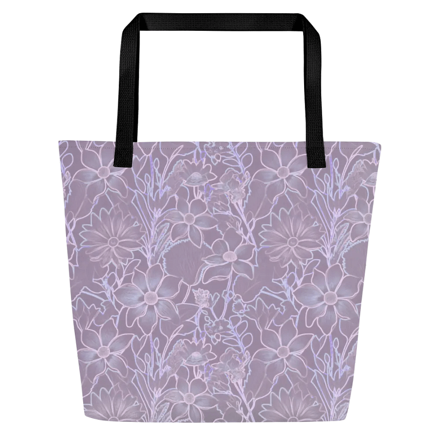 Line art Gray and White Floral/All-Over Print Large Tote Bag w/ Pocket by Sublicolor product image (1)