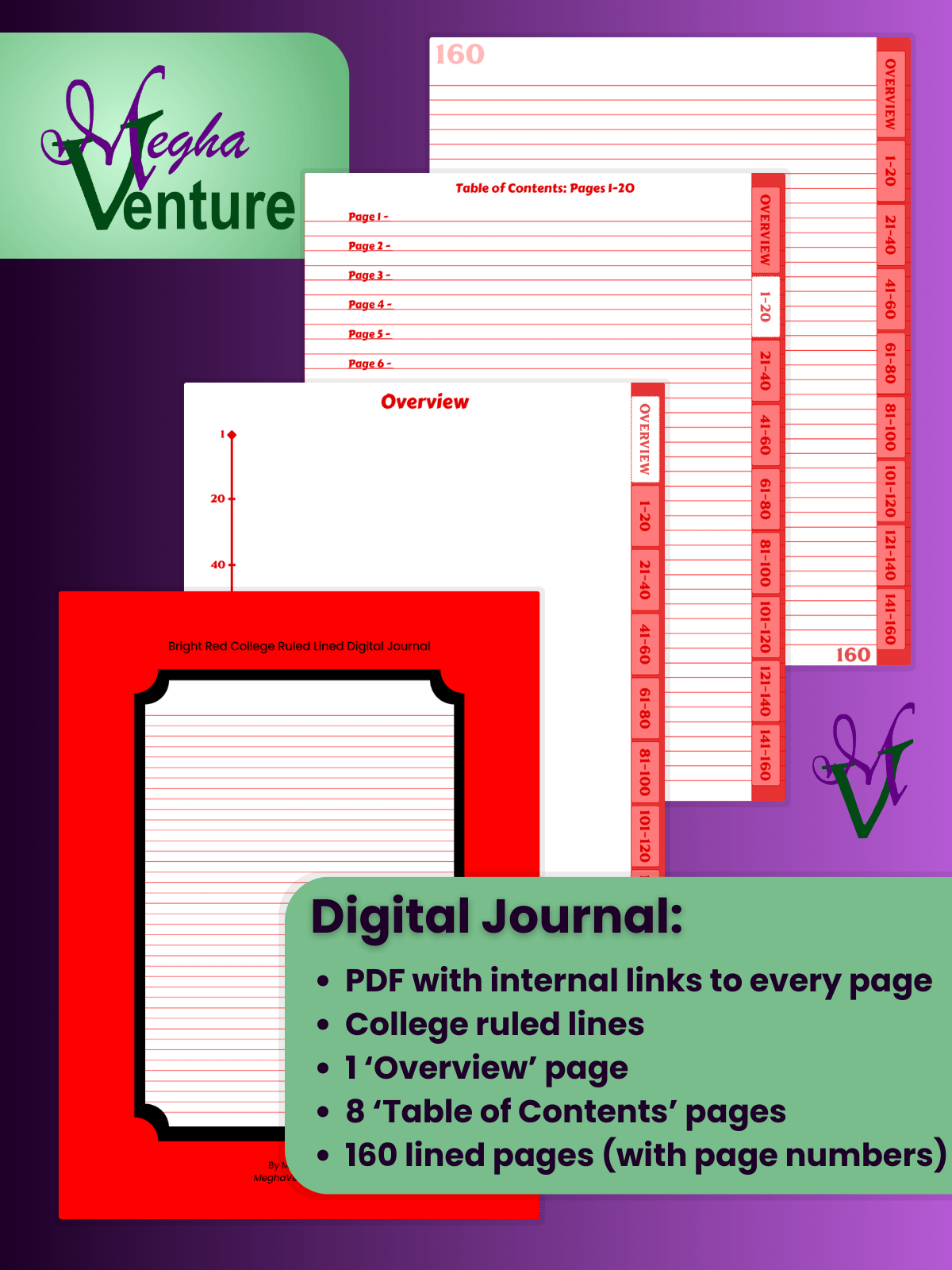 Bright Red College Ruled Lined Digital Journal product image (1)