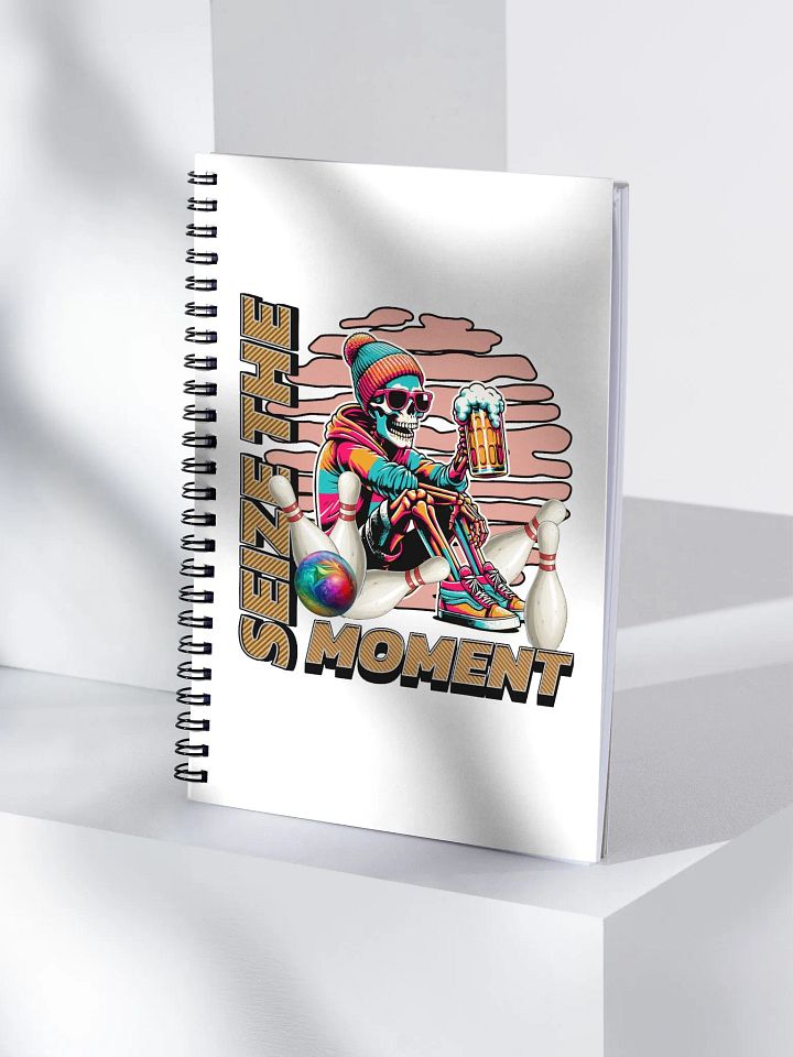 Seize the Moment Skeleton Beer Bowling Spiral Notebook product image (1)