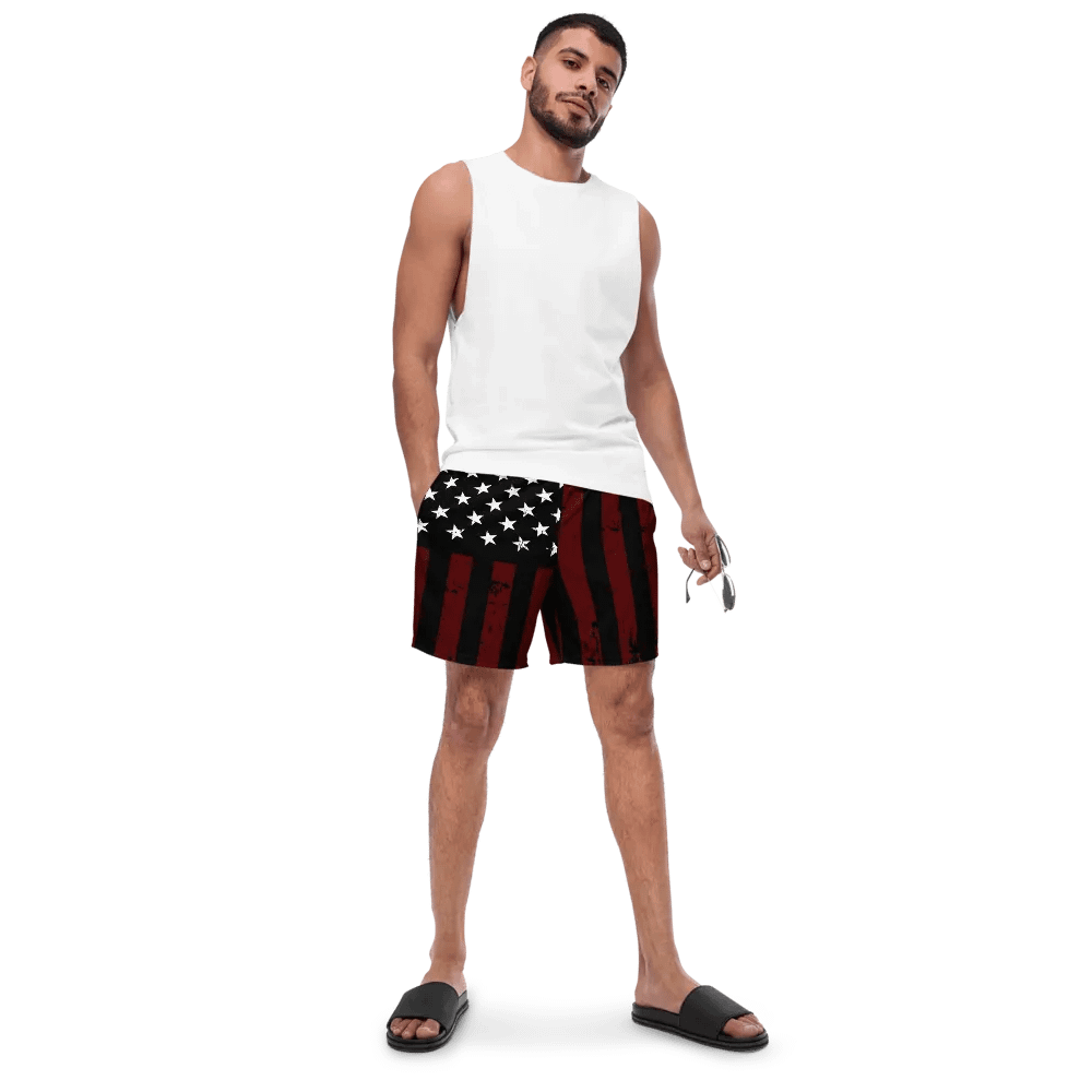 Distressed Black & Red Americana Swim Trunks product image (4)