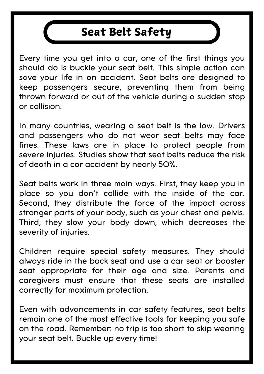 Seat Belt Safety Reading Passage with Comprehension Questions product image (2)