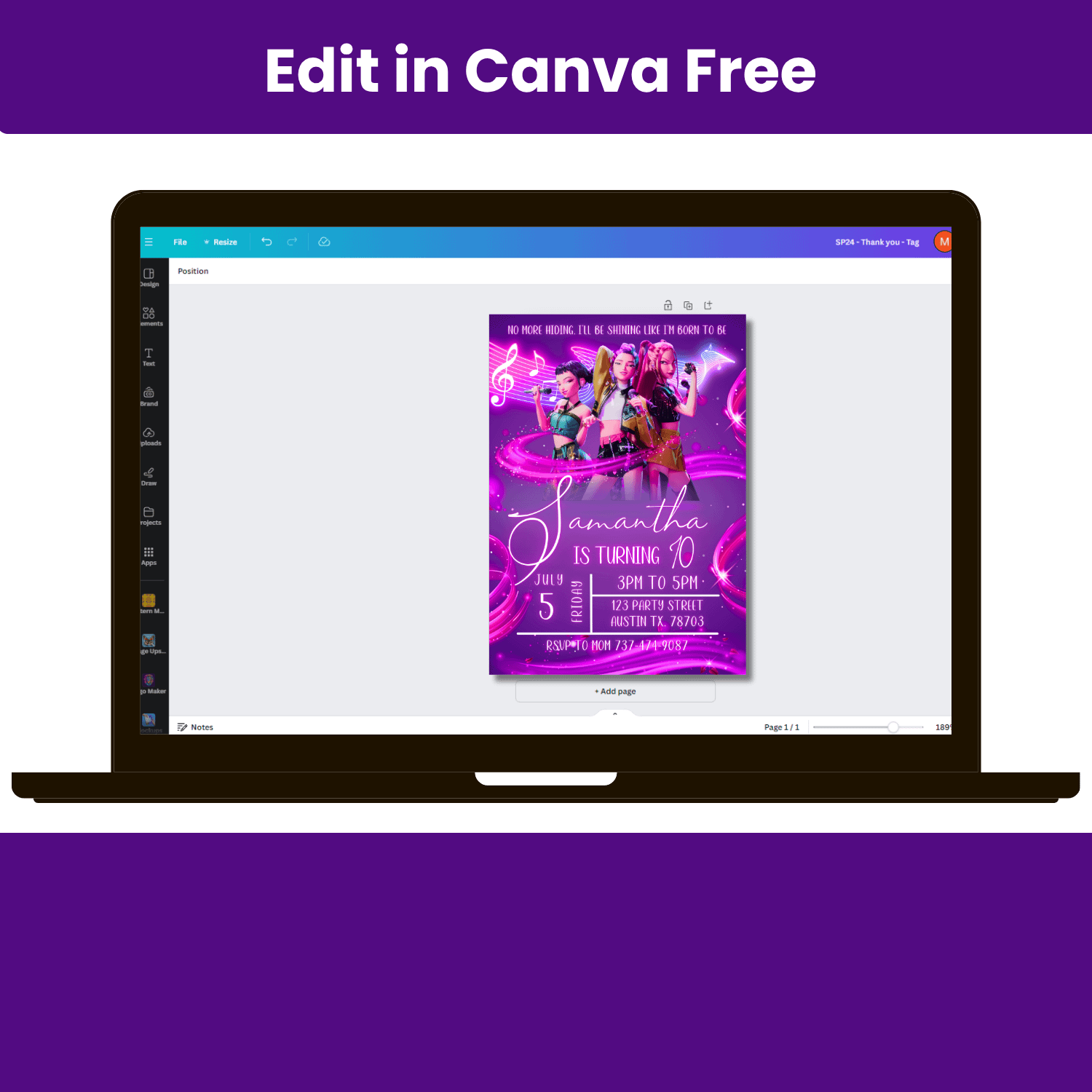 K-Pop Demon Hunter Birthday Invitation – Neon Pink Concert Theme (Editable Canva Template) product image (4)