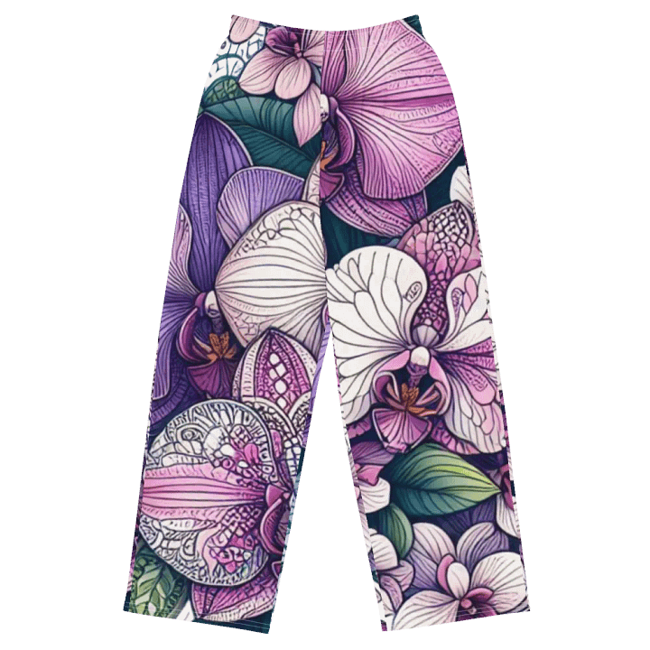 All-Over Print Unisex Wide-Leg Pants | AI work orchid flower design product image (1)