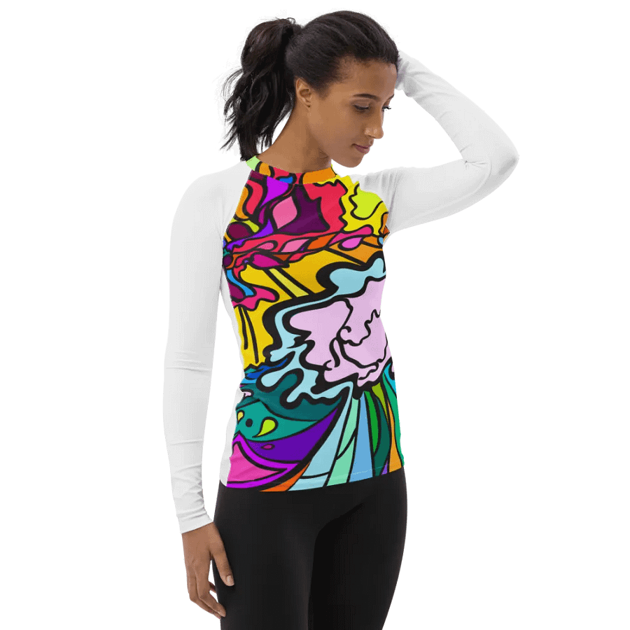 Vibrant Swirls All-Over Print Rash Guard for Women.- Wave at Sunset product image (4)