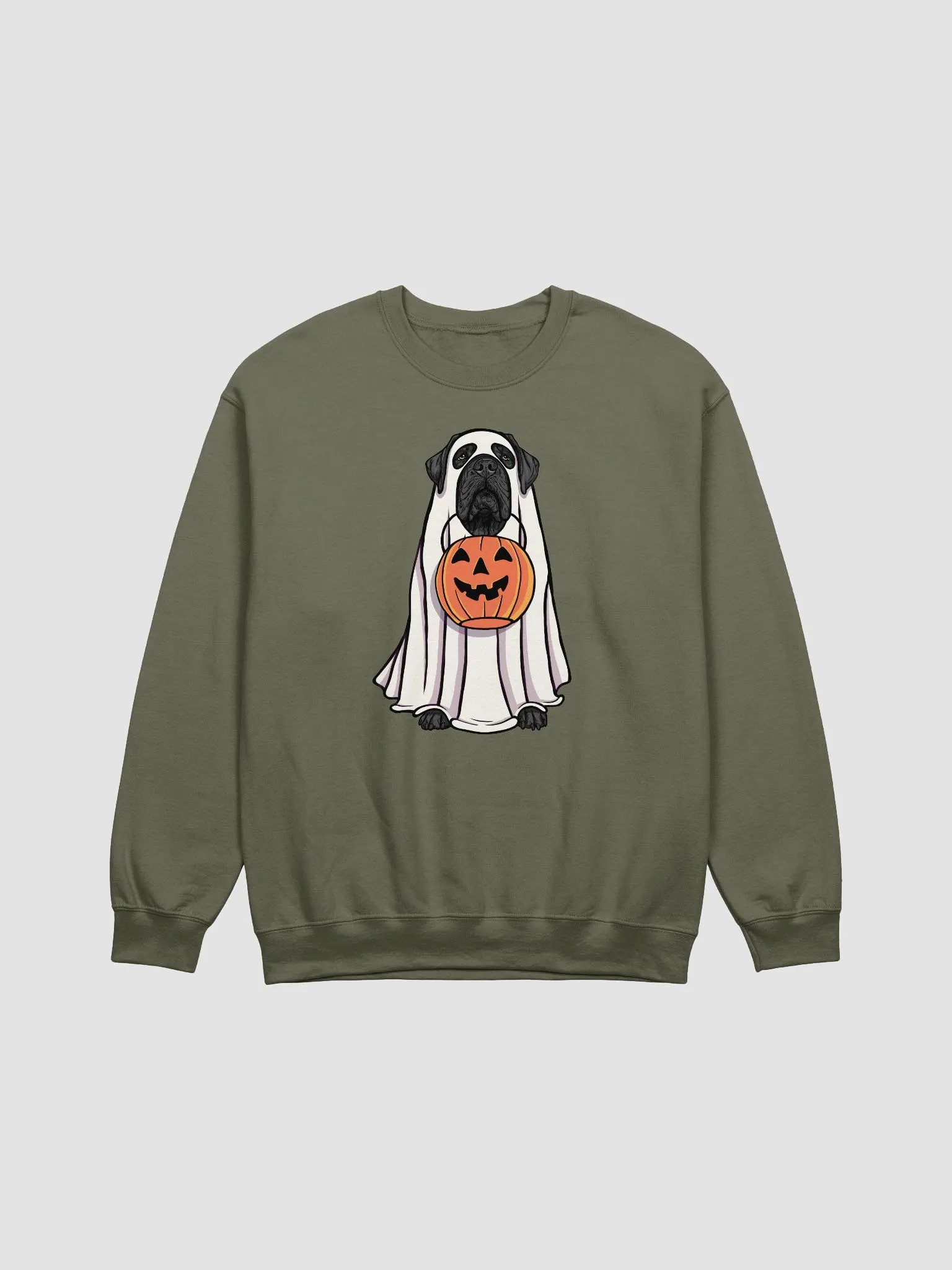 Funny Halloween Neapolitan Mastiff(Black) Sweatshirt | Funny Dog Wearing a Ghost Costume and Holding a Pumpkin Basket product image (13)