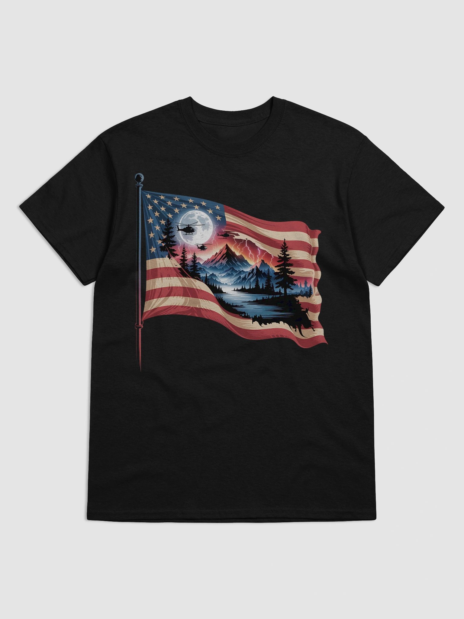 Moonlit Mountain American Flag T-Shirt product image (1)