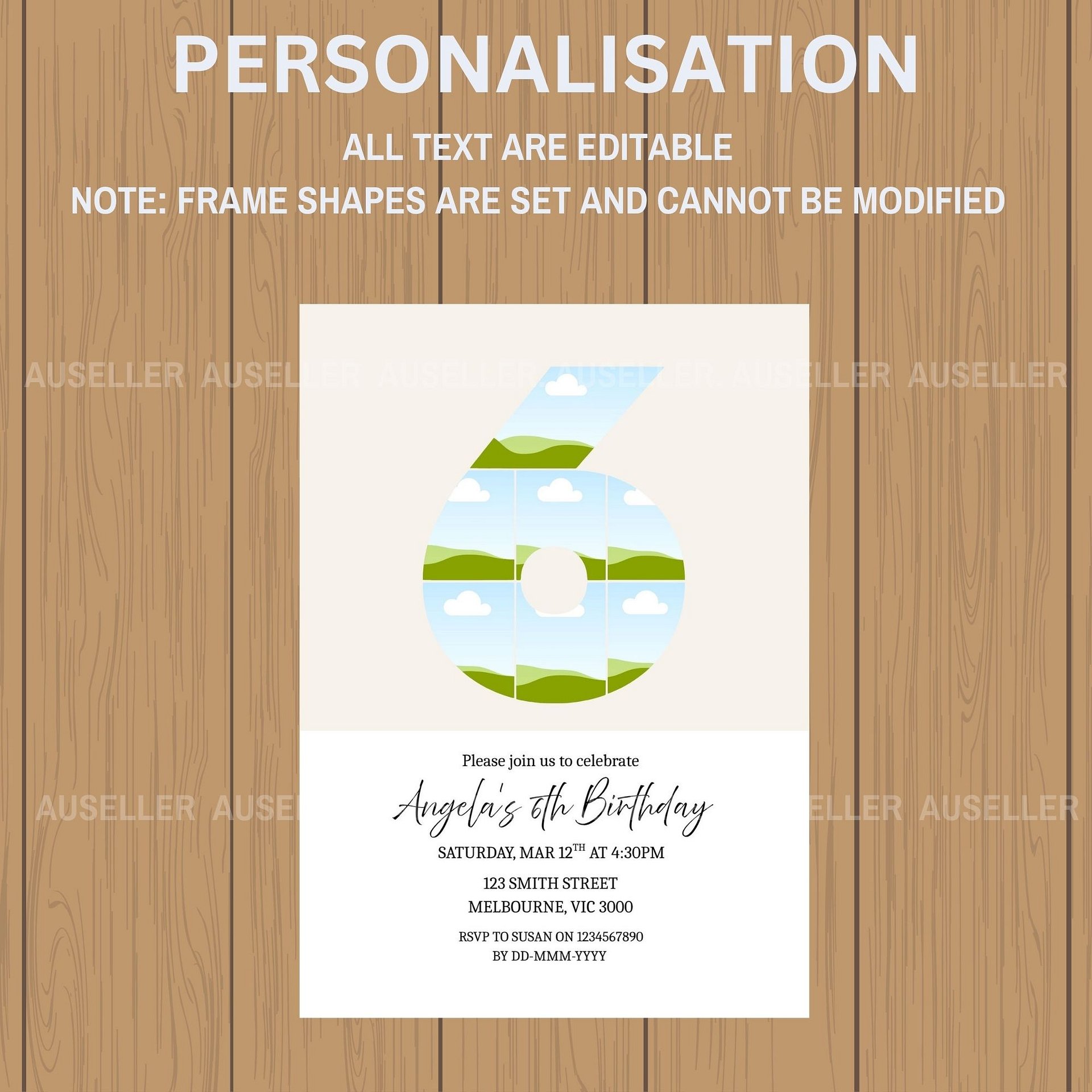 6th Birthday Photo Collage Editable Invitation Template product image (5)
