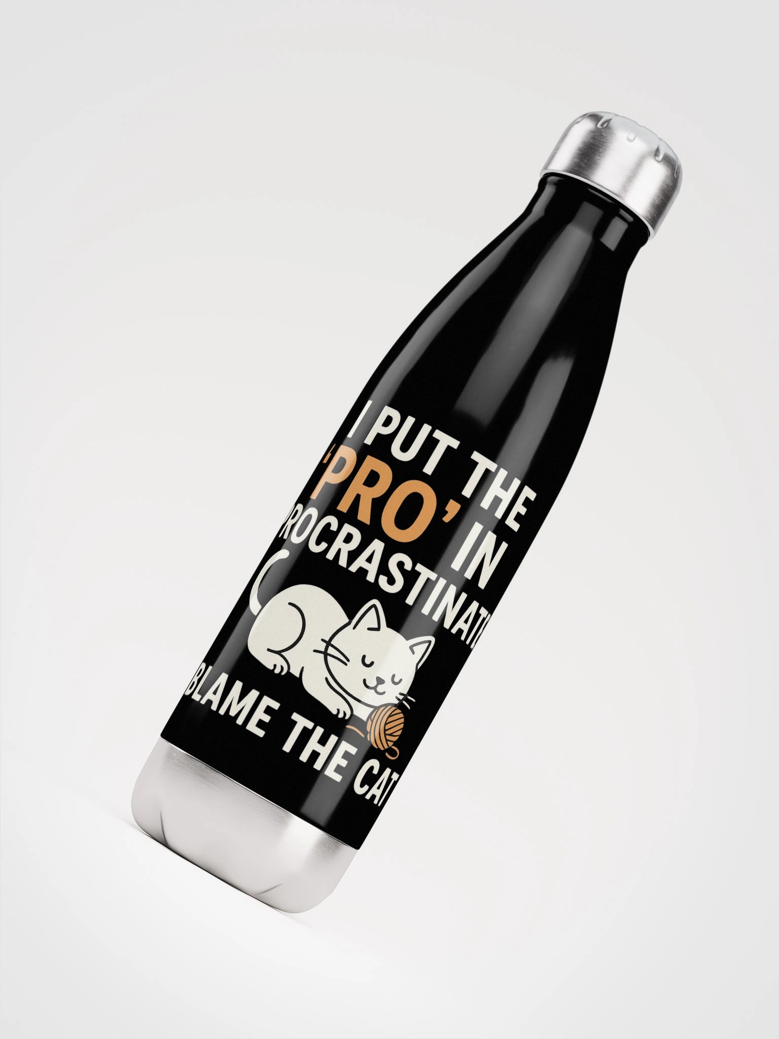 Cat Procrastination Stainless Steel Water Bottle product image (4)