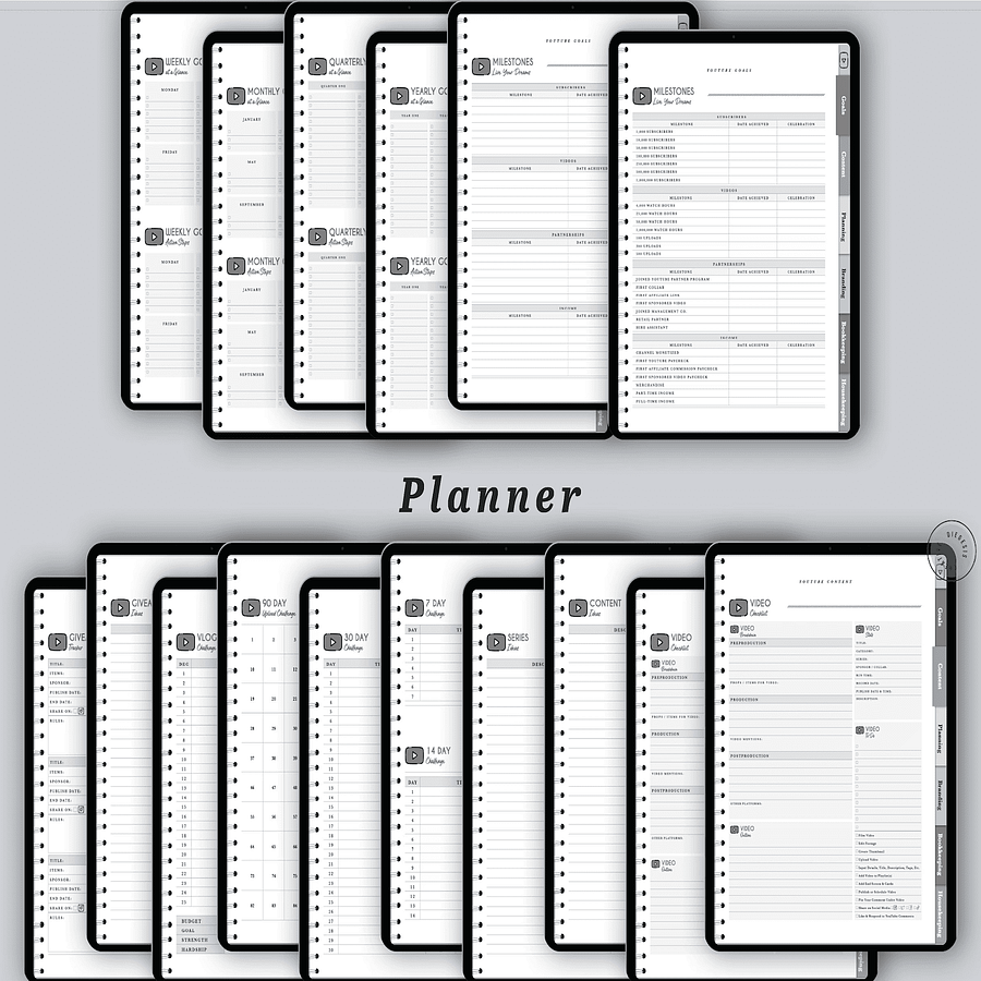 YouTube Digital Planner and Workbook Kit - Grayscale product image (2)
