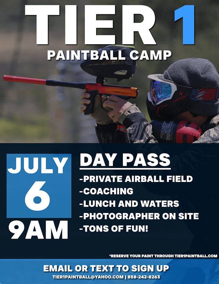 TIER 1 PAINTBALL CAMP - 1 DAY CAMP PASS (7/6) product image (1)
